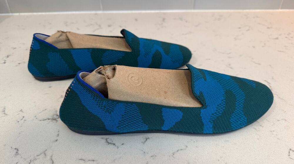 Rothy's Women's Size 9.5 The Loafer Blue Green Camo Slip-On Shoes